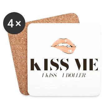 Kuss-Motiv: Lippen und Dollar-Slogan - Untersetzer (4er-Set) - Weiß - Vorne