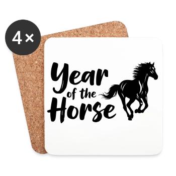 Année du Cheval Lettrage - Dessous de verre (lot de 4) - blanc - Devant