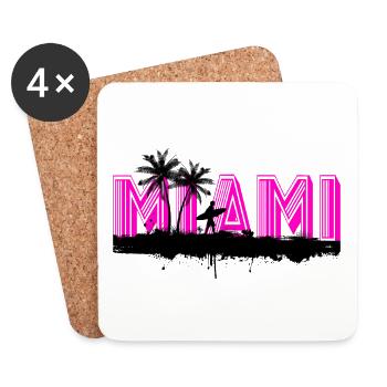 Miami Florida USA Surfer Summer Beach Palm Trees - Coasters (set of 4) - white - Front