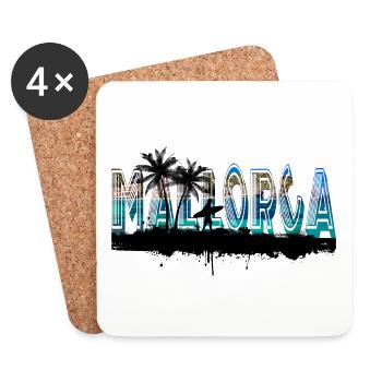 Majorque Summer Sun Beach Sea Palm Trees Party - Dessous de verre (lot de 4) - blanc - Devant