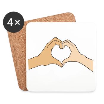 Mains en forme de cœur – personnalisables pour les couples - Dessous de verre (lot de 4) - blanc - Devant