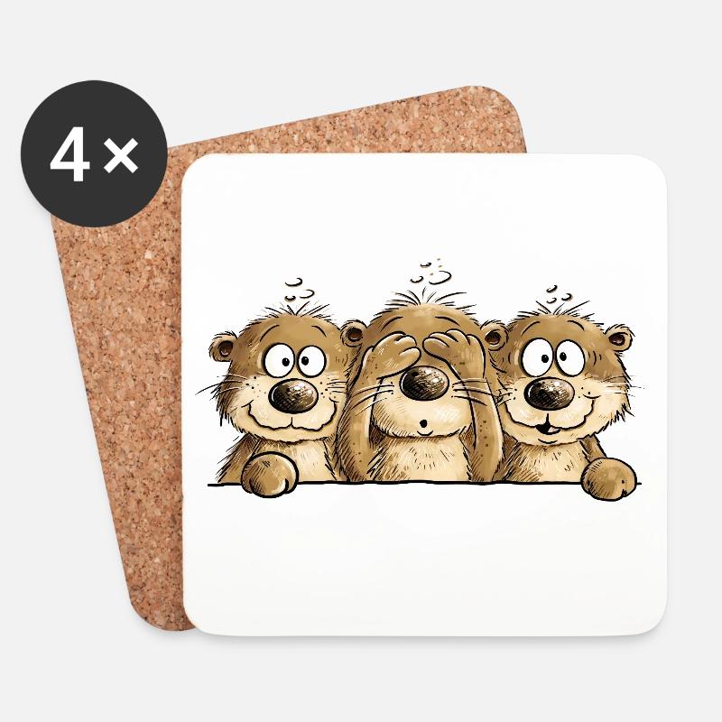 Drei Drollige Otter I Seeotter Cartoon  - Untersetzer (4er-Set) - Weiß