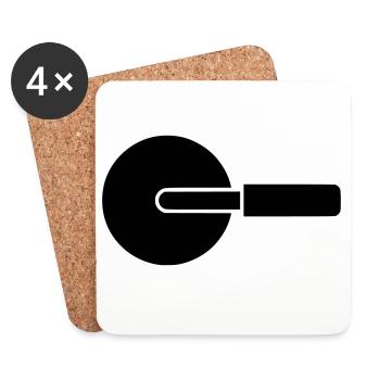 Pizza Cutter Wheel Knife - Coasters (set of 4) - white - Front