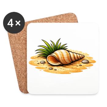 Seashell Beach Illustration Maritime Coastal Motif - Coasters (set of 4) - white - Front
