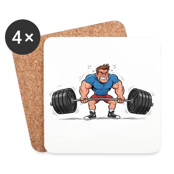 Comic Weightlifter – Strong Man Training - Coasters (set of 4) - white - Front