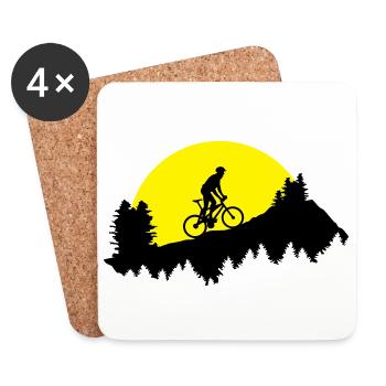 VTT, VTT en montagne - Dessous de verre (lot de 4) - blanc - Devant