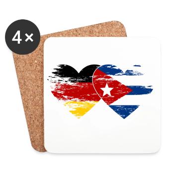 Allemagne Drapeau de Cuba utilisé coeur - Dessous de verre (lot de 4) - blanc - Devant