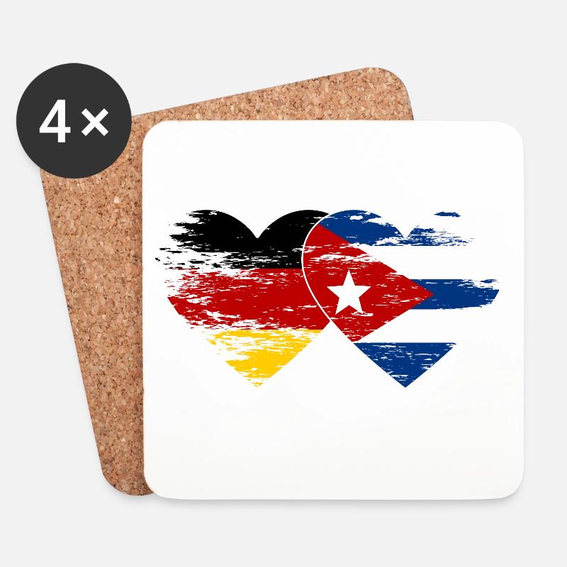 Deutschland Kuba Flagge used Herz - Untersetzer (4er-Set) - Weiß