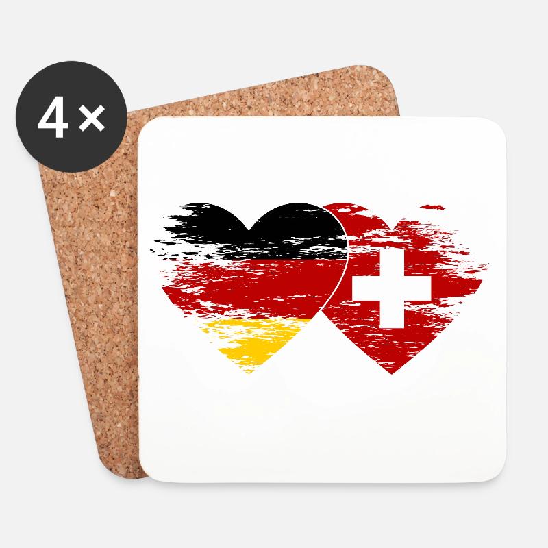 Deutschland Schweiz Flagge used Herz - Untersetzer (4er-Set) - Weiß