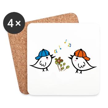 Frühling, Spatzen - Untersetzer (4er-Set) - Weiß - Vorne