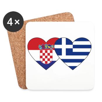 Croatia Greece Flag Heart - Coasters (set of 4) - white - Front