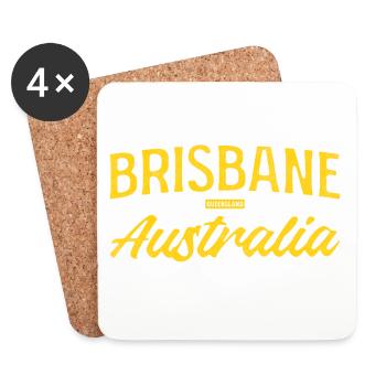Brisbane Australia Yellow Typography - Coasters (set of 4) - white - Front