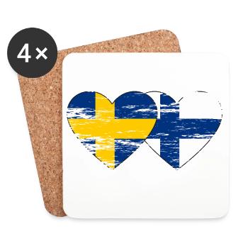 Sweden Finland Flag Heart used - Coasters (set of 4) - white - Front