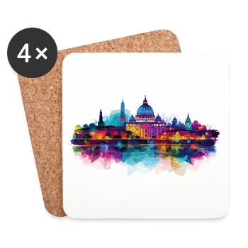 Rome Rome Italy City Skyline Splash Neon Colorful - Coasters (set of 4) - white - Front