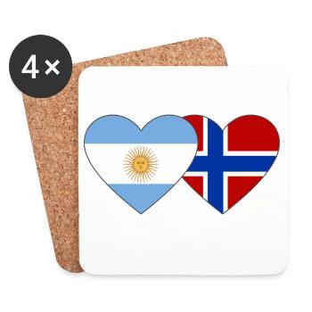 Argentine Norvège Drapeau Coeur - Dessous de verre (lot de 4) - blanc - Devant