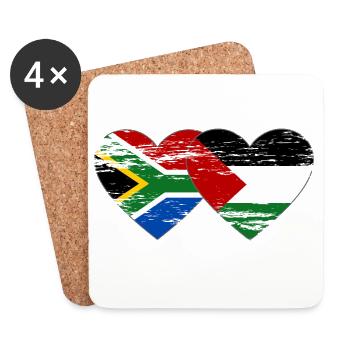 Afrique du Sud Palestine drapeau coeur utilisé - Dessous de verre (lot de 4) - blanc - Devant