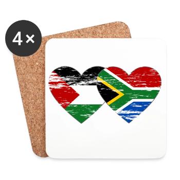 Palestine Afrique du Sud drapeau coeur utilisé - Dessous de verre (lot de 4) - blanc - Devant