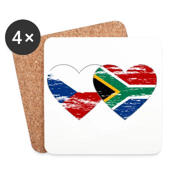 République tchèque Afrique du Sud drapeau coeur utilisé - Dessous de verre (lot de 4) - blanc - Devant