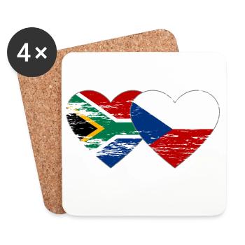 Afrique du Sud République Tchèque Drapeau Coeur Utilisé - Dessous de verre (lot de 4) - blanc - Devant
