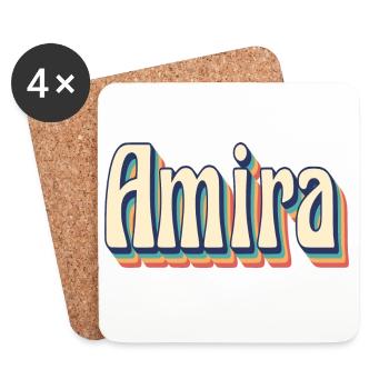 Amira T-Shirt Retro Vintage T-Shirt - Untersetzer (4er-Set) - Weiß - Vorne