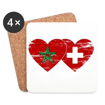 Maroc Suisse Drapeau Coeur utilisé - Dessous de verre (lot de 4) - blanc - Devant