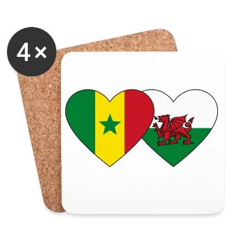 Sénégal Pays de Galles Drapeau Mains Coeur Forme - Dessous de verre (lot de 4) - blanc - Devant