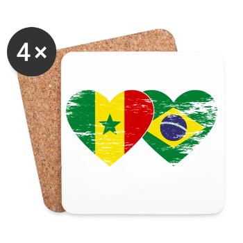 Sénégal Brésil Drapeau Mains Coeur Forme Utilisé - Dessous de verre (lot de 4) - blanc - Devant