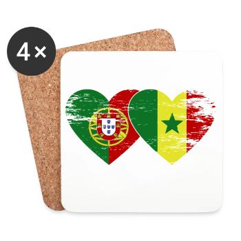 Portugal Senegal Flagge Herz - Untersetzer (4er-Set) - Weiß - Vorne