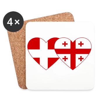 Danemark Géorgie drapeau coeur utilisé - Dessous de verre (lot de 4) - blanc - Devant