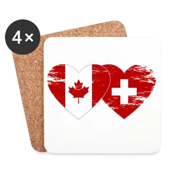 Canada Switzerland Flag Heart used - Coasters (set of 4) - white - Front