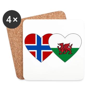 Cœur du drapeau du Pays de Galles de Norvège - Dessous de verre (lot de 4) - blanc - Devant