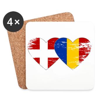 Denmark Romania Flag Heart Used - Coasters (set of 4) - white - Front