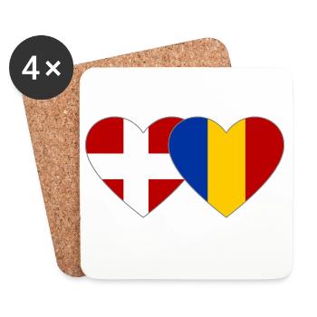 Cœur du drapeau Danemark-Roumanie - Dessous de verre (lot de 4) - blanc - Devant