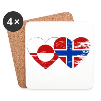Mains du drapeau du Groenland, Norvège, forme de cœur utilisée - Dessous de verre (lot de 4) - blanc - Devant