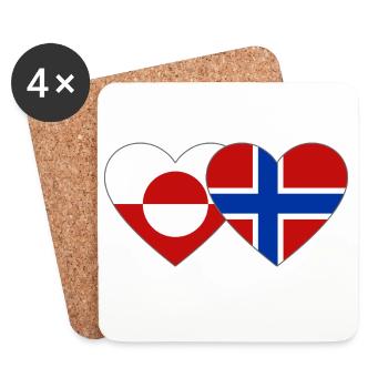 Drapeau du Groenland, Norvège, mains, forme de cœur - Dessous de verre (lot de 4) - blanc - Devant