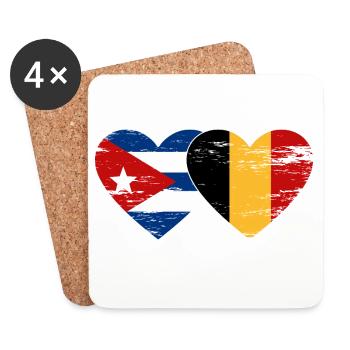Cœur du drapeau de Cuba Belgique - Dessous de verre (lot de 4) - blanc - Devant