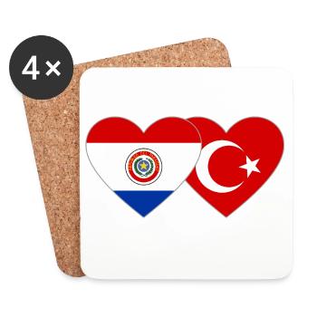 Paraguay_Tuerkei_Flagge_Herz - Untersetzer (4er-Set) - Weiß - Vorne