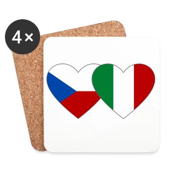 Cœur du drapeau italien de la République tchèque - Dessous de verre (lot de 4) - blanc - Devant