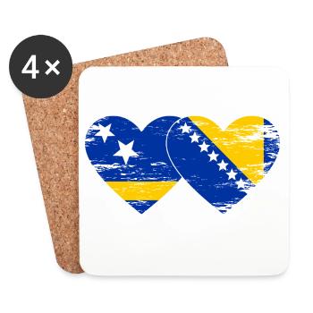 Curacao_Bosnien_Flagge_Herz_used - Dessous de verre (lot de 4) - blanc - Devant