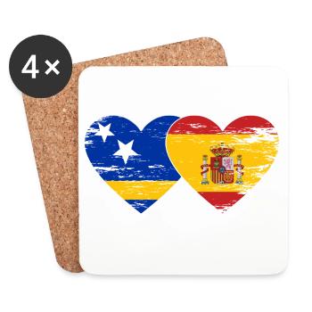 Curacao_Spanien_Flagge_Herz_used - Untersetzer (4er-Set) - Weiß - Vorne