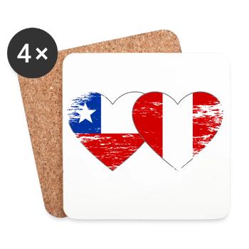 Chile_Peru_Flagge_Herz_used - Untersetzer (4er-Set) - Weiß - Vorne