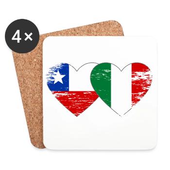 Cœur du drapeau chili italien utilisé - Dessous de verre (lot de 4) - blanc - Devant