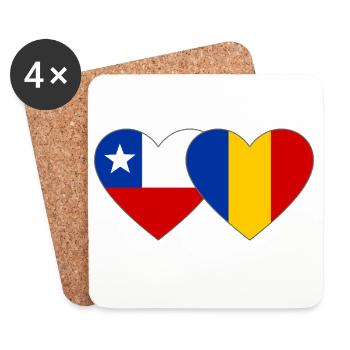 Chile_Rumänien_Flagge_Herz - Untersetzer (4er-Set) - Weiß - Vorne