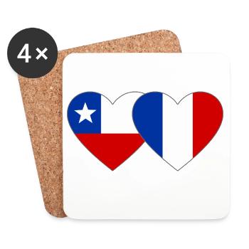 Chile Frankreich Flagge Herz - Untersetzer (4er-Set) - Weiß - Vorne