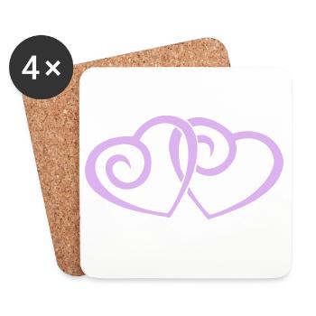 Double Hearts in Love Line Art - Coasters (set of 4) - white - Front