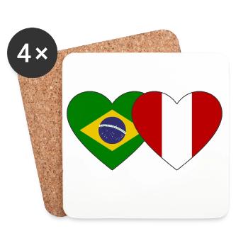 Brazil Peru Flag Hands Heart Shape Used - Coasters (set of 4) - white - Front