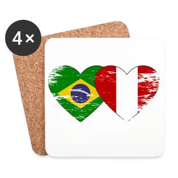 Brasilien Peru Flagge Hände Herzform used - Untersetzer (4er-Set) - Weiß - Vorne