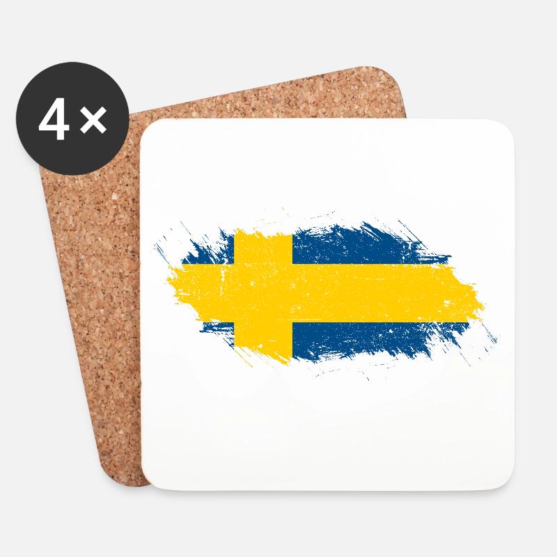 Pinselstrich Schwedische Flagge - Untersetzer (4er-Set) - Weiß