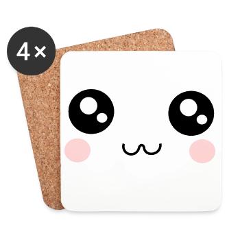 Kawaii Gesicht lustig - Untersetzer (4er-Set) - Weiß - Vorne