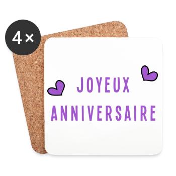 JOYEUX ANNIVERSAIRE. HAPPY BIRTHDAY. ANNIVERSAIRE. - Dessous de verre (lot de 4) - blanc - Devant